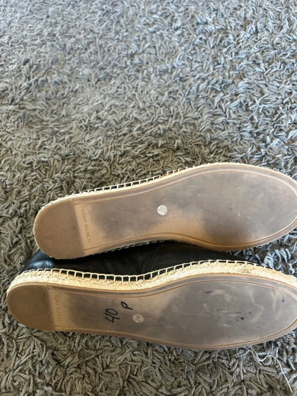 Tory Burch ELEANOR ESPADRILLE Black Leather Espadrille Flats with Gold Logo